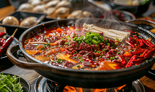 火锅料摄影照片_重庆麻辣牛油火锅