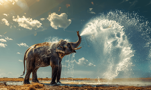 泼水节大象喷水摄影图