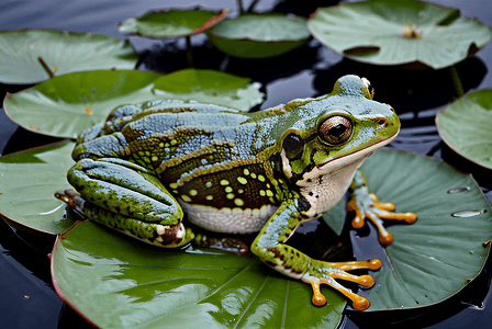 绿色荷叶上的青蛙摄影图8