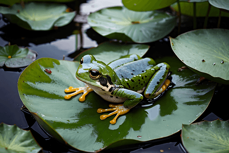 夏季荷叶上的青蛙摄影图2