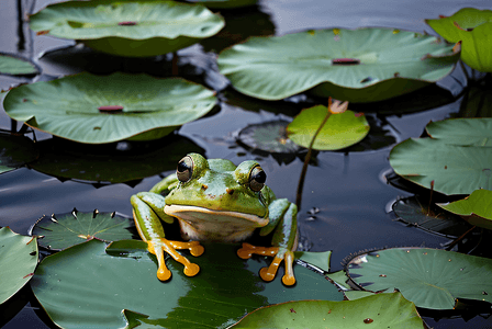 绿色荷叶上的青蛙摄影图
