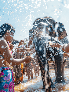 民族节日摄影照片_泼水节大象傣族庆祝传统节日庆典