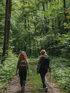 森林摄影照片_青年女性森林散步