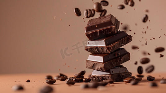 美味巧克力可可豆立体描绘摄影照片