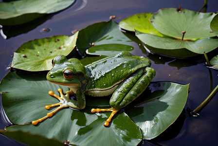 夏季荷叶上的青蛙摄影图6