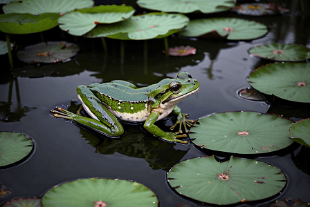 绿色荷叶上的青蛙摄影照片6