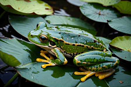 绿色荷叶上的青蛙摄影图片4