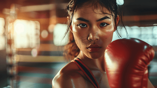 打拳击摄影照片_一名女性正在练习拳击15