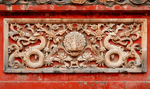 中国风石雕红墙