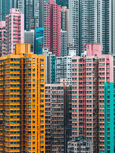 香港密集的居民区城市上空