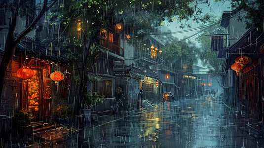雨季古建筑街道的摄影6照片