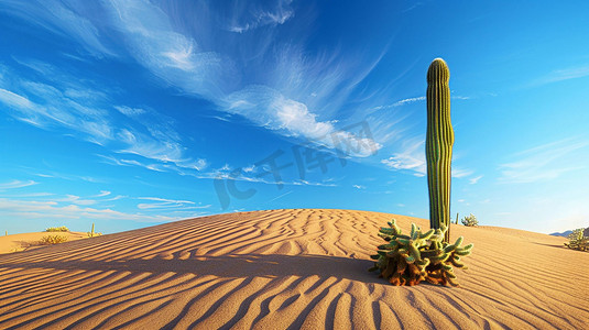 沙漠立体摄影照片_沙漠仙人掌立体描绘摄影照片