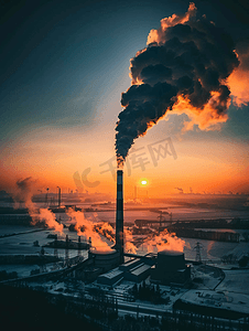 绿色低碳节能环保摄影照片_电厂的烟囱排放二氧化碳污染