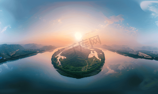 百年好合文字摄影照片_日出时分的浦江两岸（360度环绕）