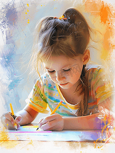 幼儿园成长册摄影照片_孩子画画写作业