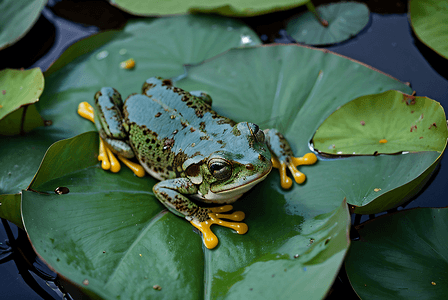 夏季荷叶上的青蛙摄影配图3