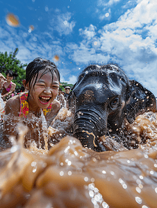 西双版纳大象摄影照片_泼水节大象庆祝传统节日庆典