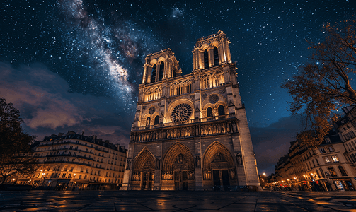 旅游目的地摄影照片_巴黎圣母院夜景风光