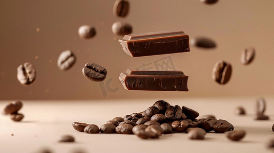 美味巧克力可可豆立体描绘摄影照片