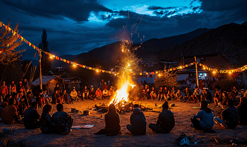 嘉绒藏族摄影照片_甲居藏寨篝火晚会