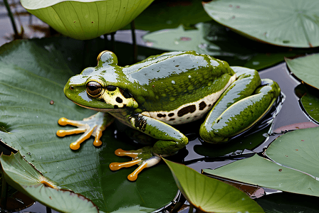 绿色荷叶上的青蛙摄影图片3