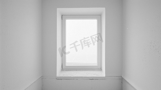 白色墙面窗户立体描绘摄影照片