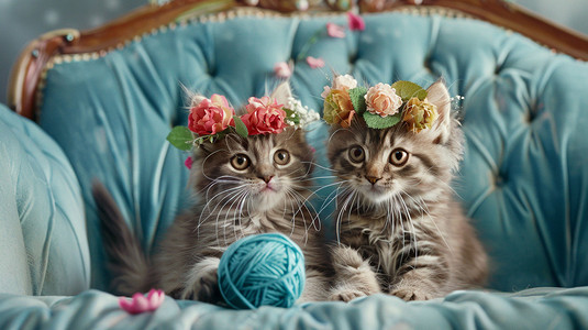 两只小猫立体描绘摄影照片