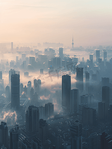 污染严重城市摄影照片_环境污染雾霾下的城市