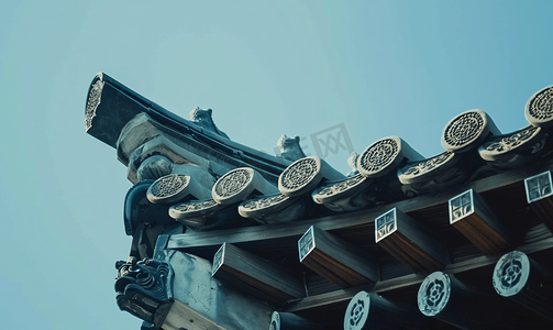 中国风古建摄影照片_中式建筑屋檐特写
