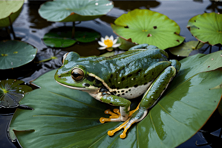 绿色荷叶上的青蛙摄影图片0