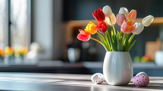 白色厨房桌面上花瓶花朵的摄影10