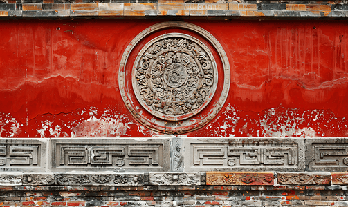 古风摄影照片_中国风石雕红墙