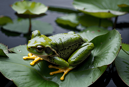 荷塘上的青蛙摄影照片_绿色荷叶上的青蛙摄影配图5