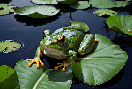 夏季荷叶上的青蛙摄影配图9