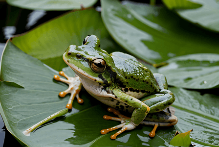 夏季荷叶上的青蛙摄影图4