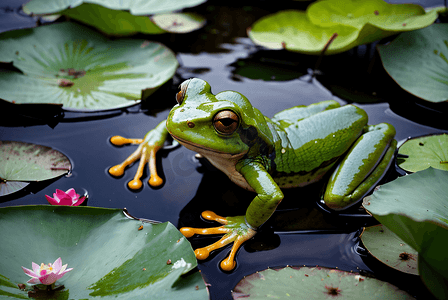 绿色荷叶上的青蛙摄影图片8
