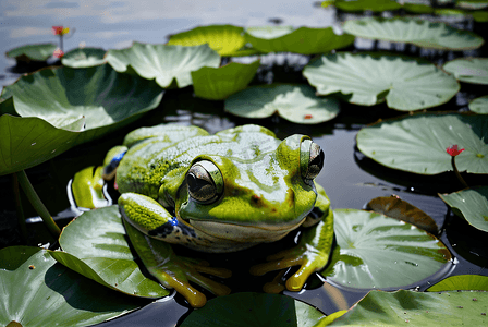 夏季荷叶上的青蛙摄影配图