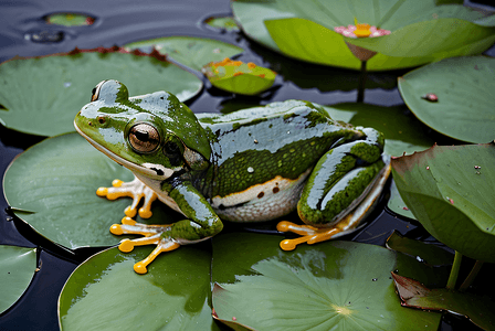 夏季荷叶上的青蛙摄影配图7