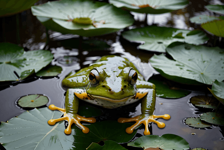 绿色荷叶上的青蛙摄影图片9