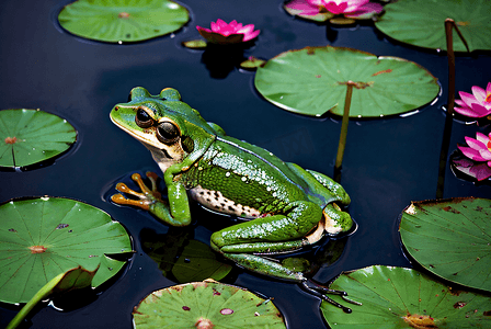 绿色荷叶上的青蛙摄影照片8