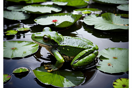 绿色荷叶上的青蛙摄影配图8