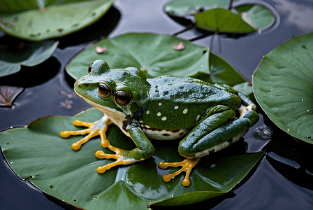 绿色荷叶上的青蛙摄影图7