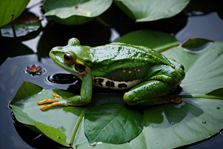 绿色荷叶上的青蛙摄影图片2
