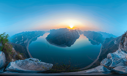 上海黄浦江两岸建筑风景摄影照片_日出时分的浦江两岸（360度环绕）