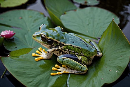 夏季荷叶上的青蛙摄影图7