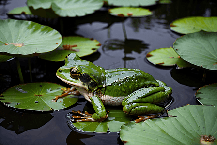 绿色荷叶上的青蛙摄影配图3