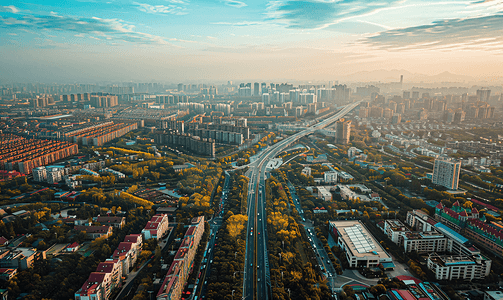 下班高峰期摄影照片_北京市朝阳区俯视图