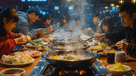 火锅摄影照片_一家人在重庆吃火锅