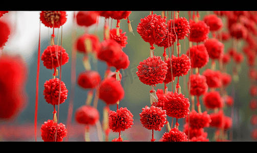 年过节摄影照片_春节挂灯笼红色