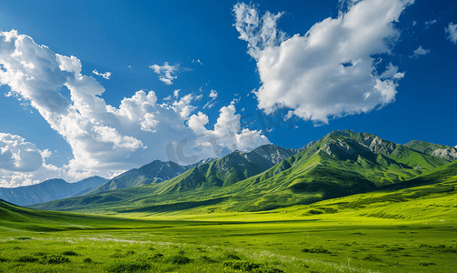 蓝天白云高山草地壁纸